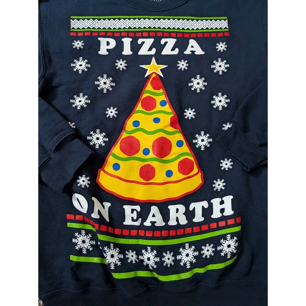 Pizza On Earth Christmas Sweater Sweatshirt Black Small Adult Hybrid - Picture 3 of 8